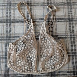 Victorias Secret LUXE Starburst Plunge Bra Champagne Embroidered 3DDD